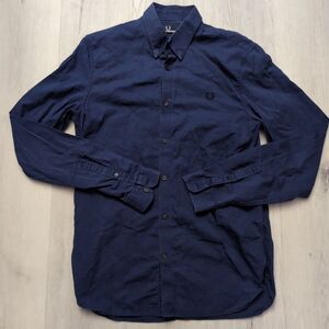 Fred Perry Shirt Mens Medium Navy Long Sleeve Button Shirt Fred Perry